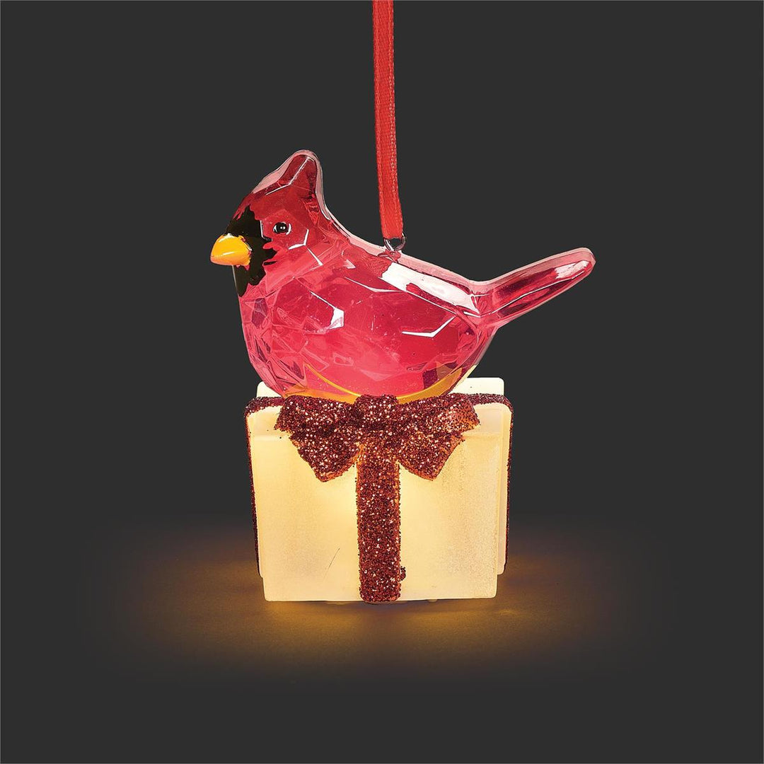 Roman Lighted Crystal Cardinal on Frosted Present Ornament