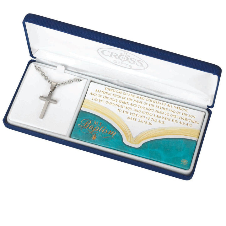 Dicksons Stainless Steel Pendant Baptism Cross Necklace in Box