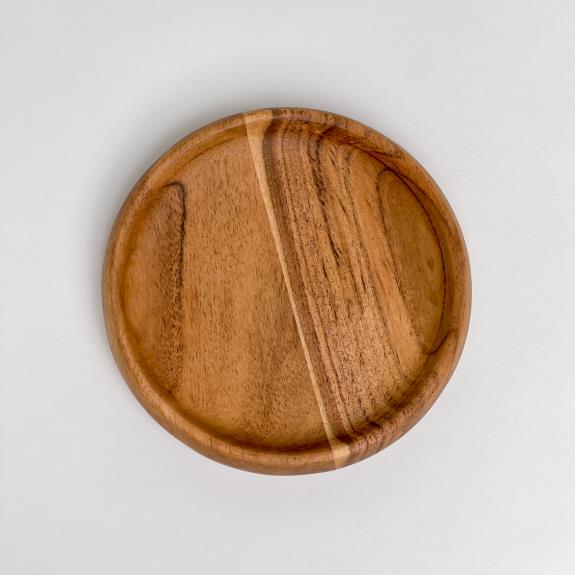 IHI Round Acacia Wood Serving Tray - 6" x 6" x 1"