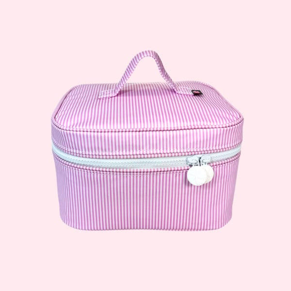 Mint Train Case - Pink Preppy Stripe