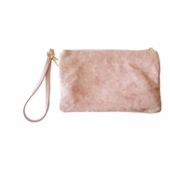Jen & Co Riley Velvet Crossbody/Wristlet - Pink