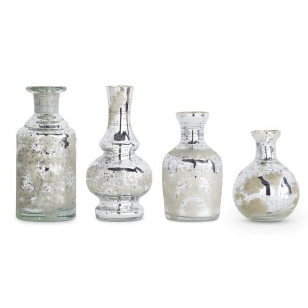 K & K Interiors Mini Silver Mercury Glass Etched Bud Vase - 6"
