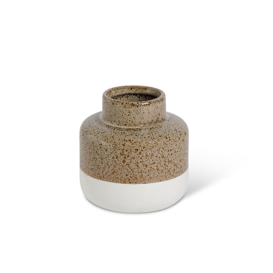 K & K Interiors Tan Speckled Ceramic Vase w/White Bottom - 6"