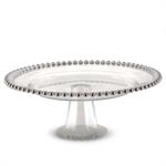 K & K Interiors Clear Glass Cake Stands/Riser w/Silver Glass Bead Trim - 12.5"