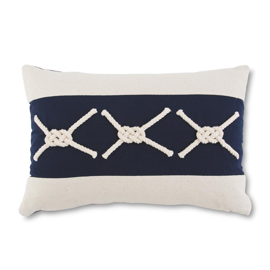 K & K Interiors Pillow - Rectangular Cotton Blue & White Nautical Knot