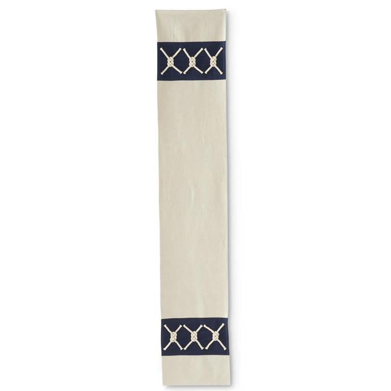 K & K Interiors Table Runner - Cotton Blue & White Nautical Knot