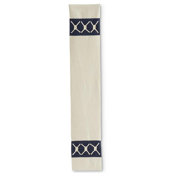 K & K Interiors Table Runner - Cotton Blue & White Nautical Knot