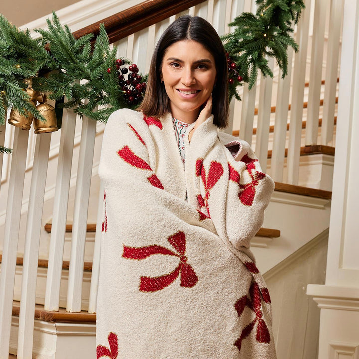 Mary Square Blanket - Red Bows