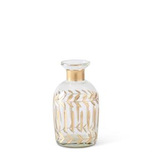 K & K Interiors Gold Gilded Leaf Etched Clear Glass Vase - 5.25"