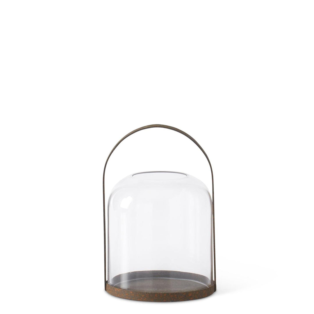 K & K Interiors Round Bronze Metal Lantern Candleholder w/Glass Domed Hurricane - Medium