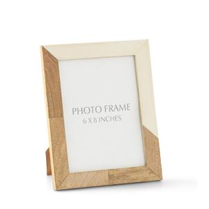 K & K Interiors Wood & Cream Resin Tile Photo Frame - 9.5"