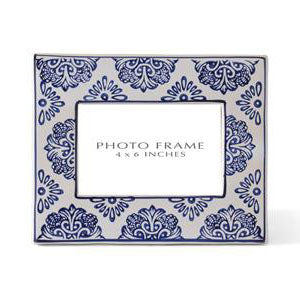 K & K Interiors Blue & White Photo Ceramic Photo Frame - 4" x 6"