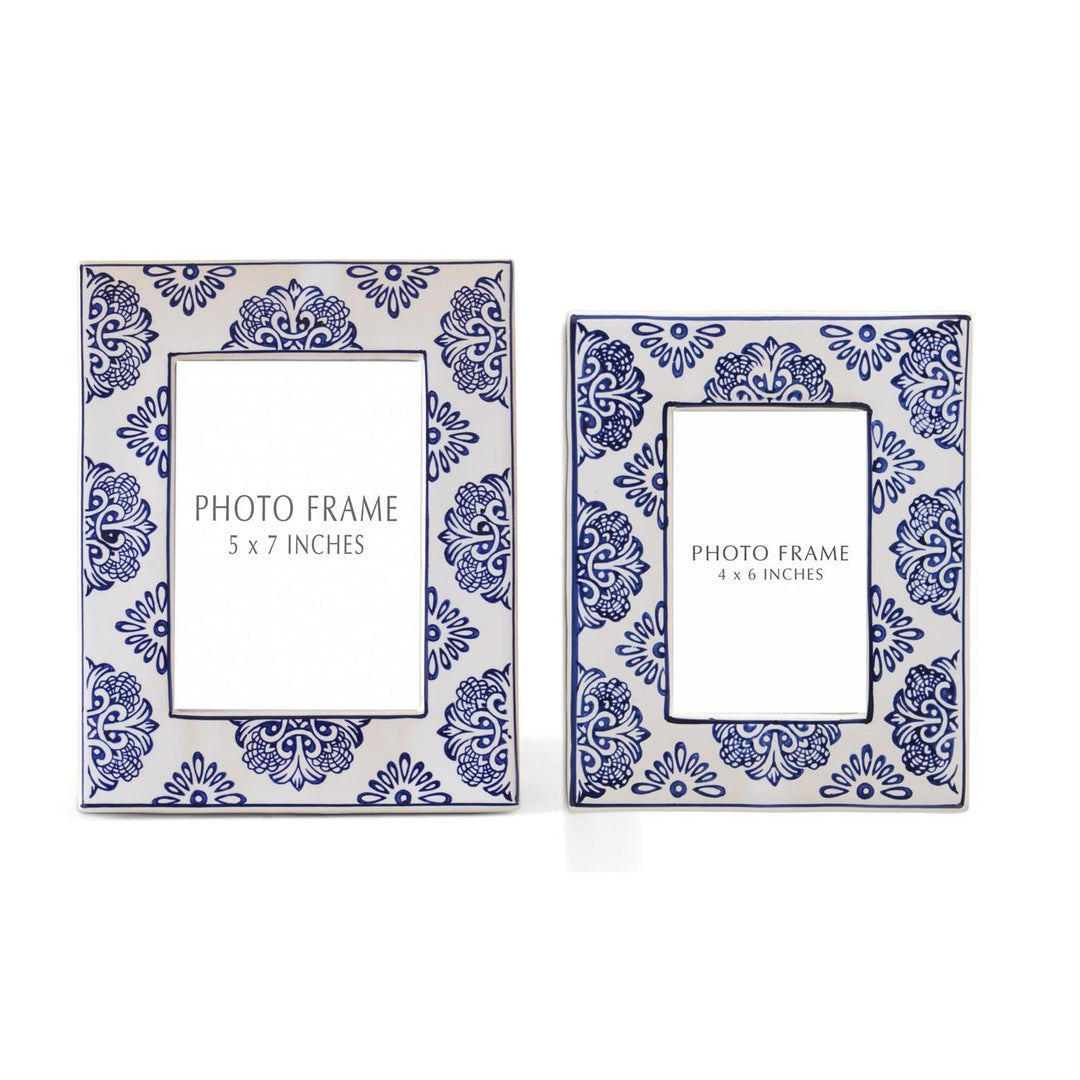 K & K Interiors Blue & White Photo Ceramic Photo Frame - 5" x 7"