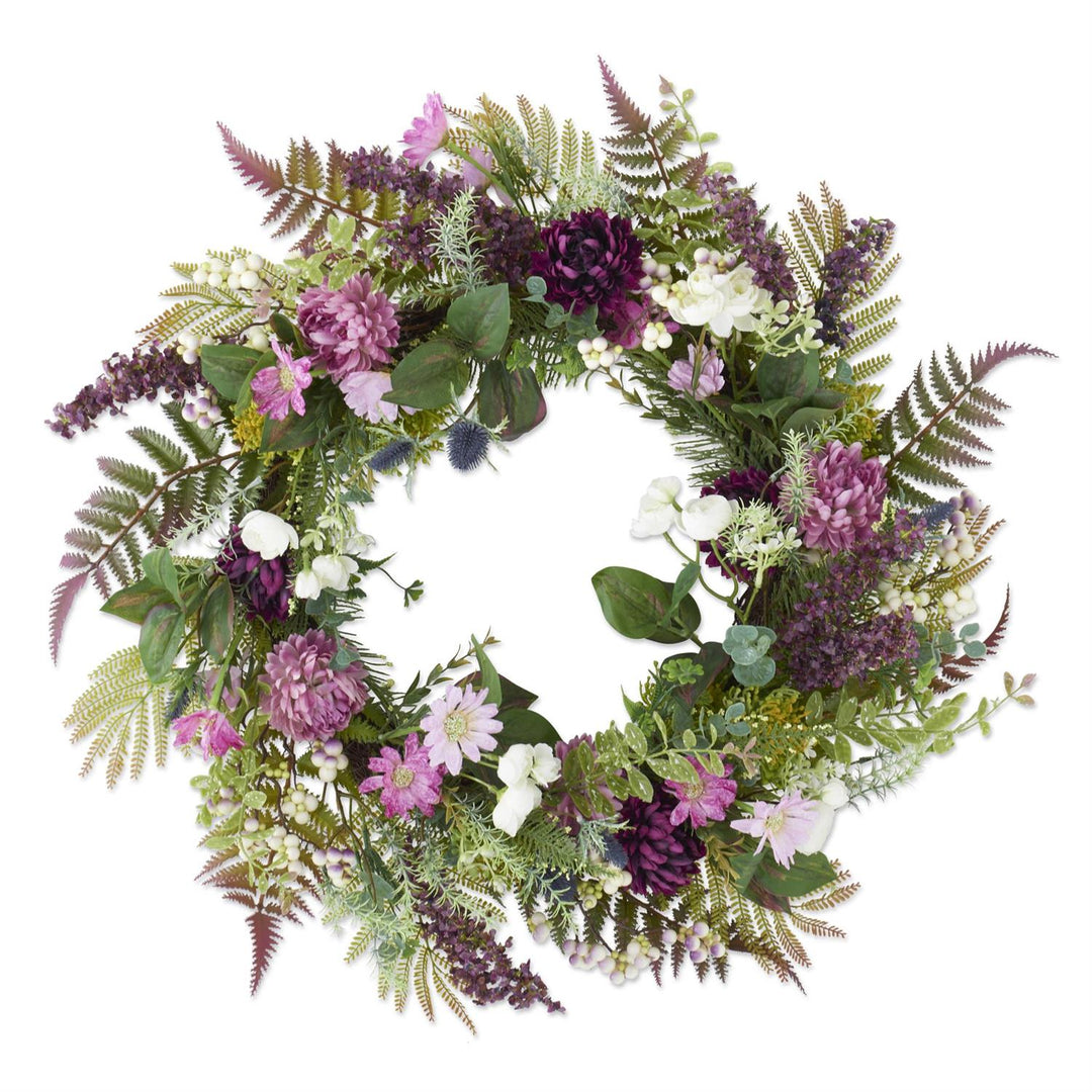 K & K Interiors Purple & White Perennials Spring Wreath