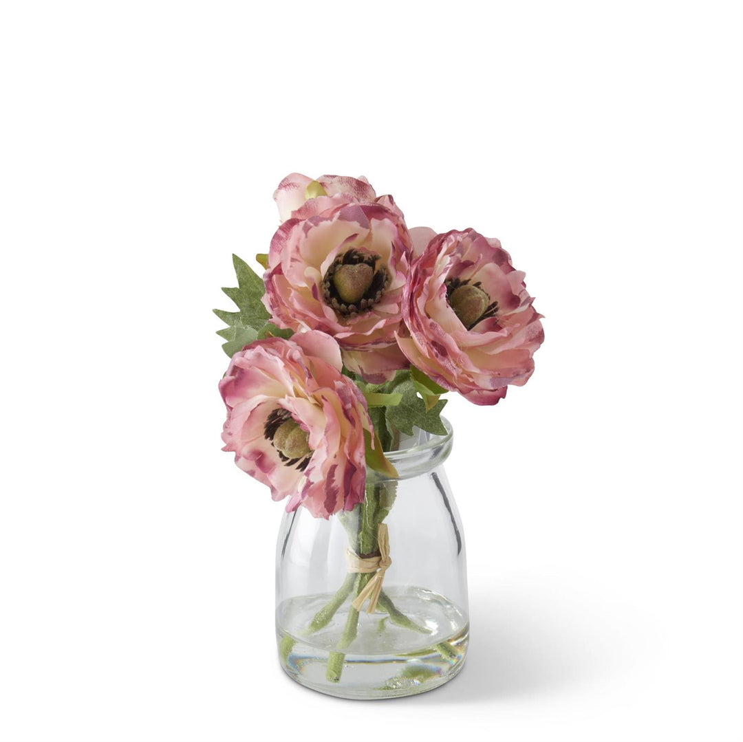 K & K Interiors Pink Ranunculus Bouquet in Glass Vase w/Faux Water - 6.75 Inch