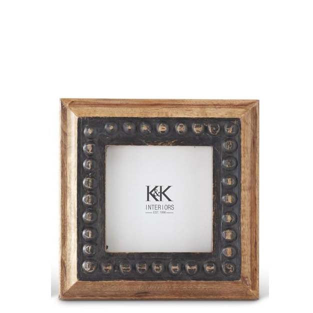 K & K Interiors Black Rivet & Wood Photo Frame - 4"x 4"