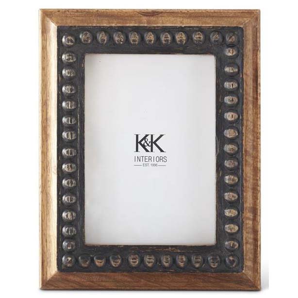 K & K Interiors Black Rivet & Wood Photo Frame - 5"x 7"
