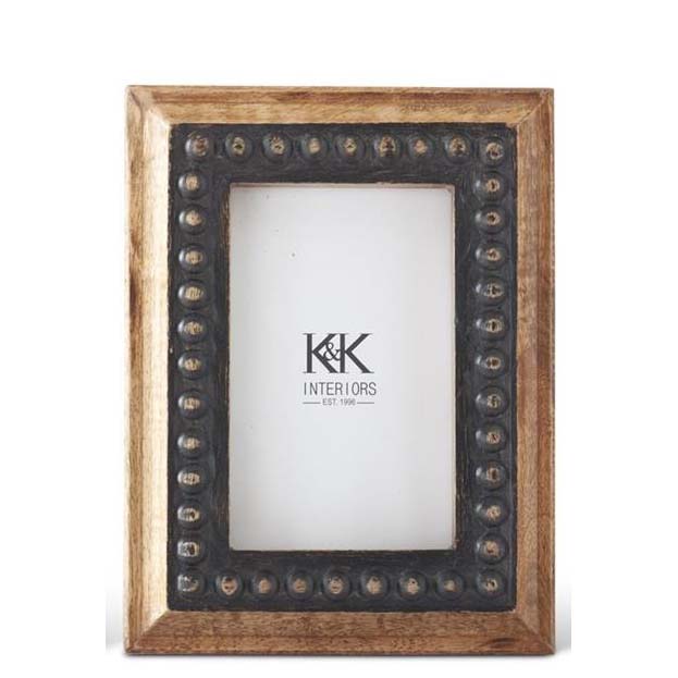 K & K Interiors Black Rivet & Wood Photo Frame - 4"x 6"