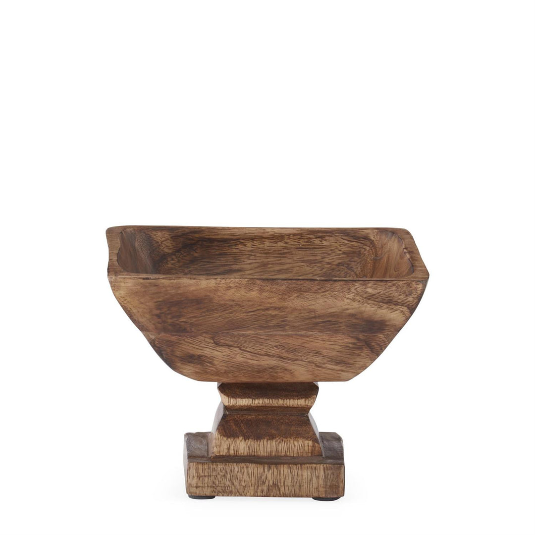 K & K Interiors Square Wood Bowl on Pedestal - 6.25"