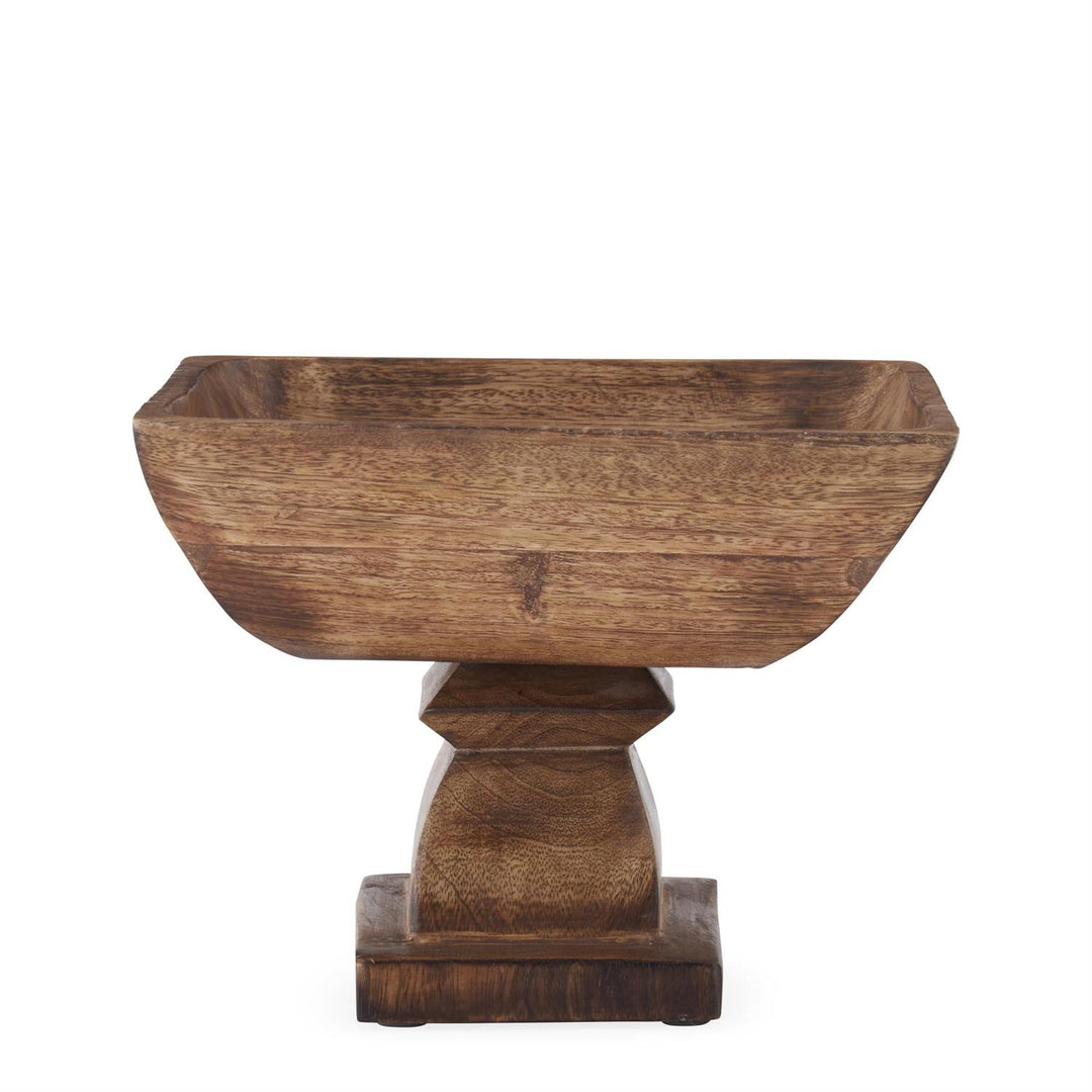 K & K Interiors Square Wood Bowl on Pedestal - 8"