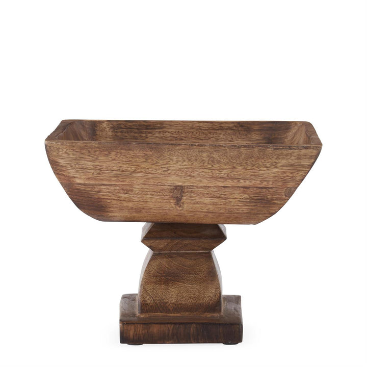 K & K Interiors Square Wood Bowl on Pedestal - 8"
