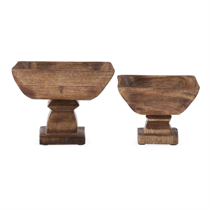 K & K Interiors Square Wood Bowl on Pedestal - 6.25"