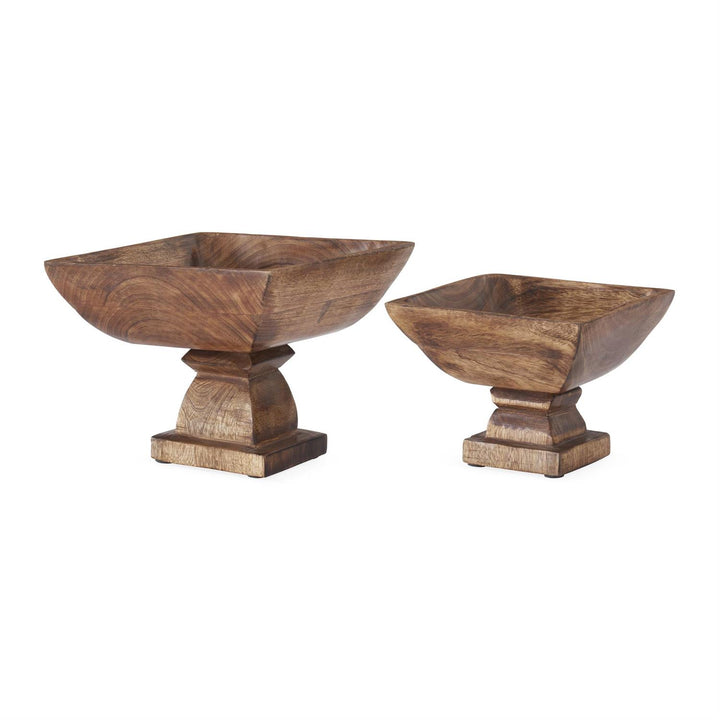 K & K Interiors Square Wood Bowl on Pedestal - 6.25"