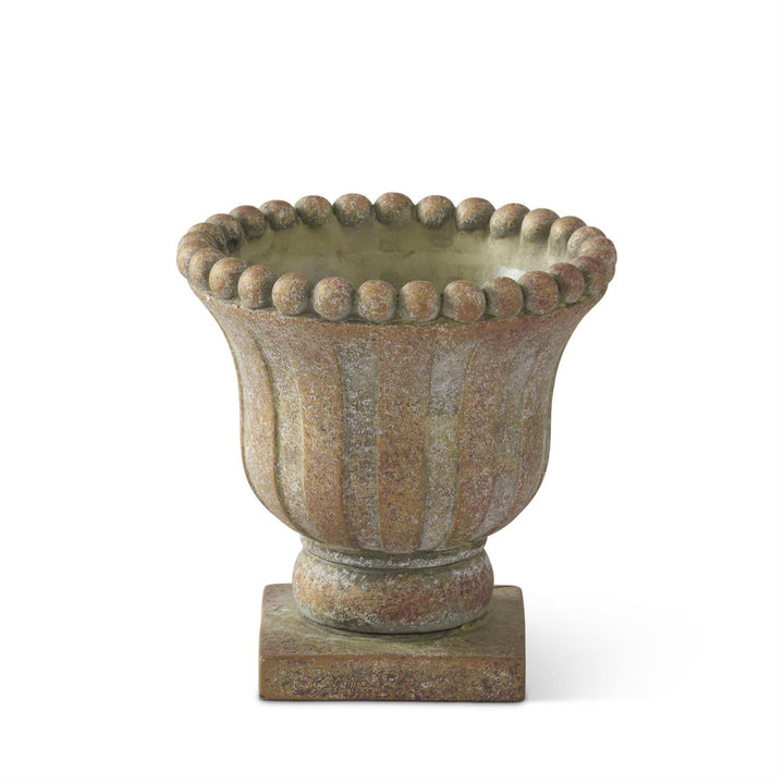 K & K Interiors Weathered Tan & Green Urn w/Square Base - 7"