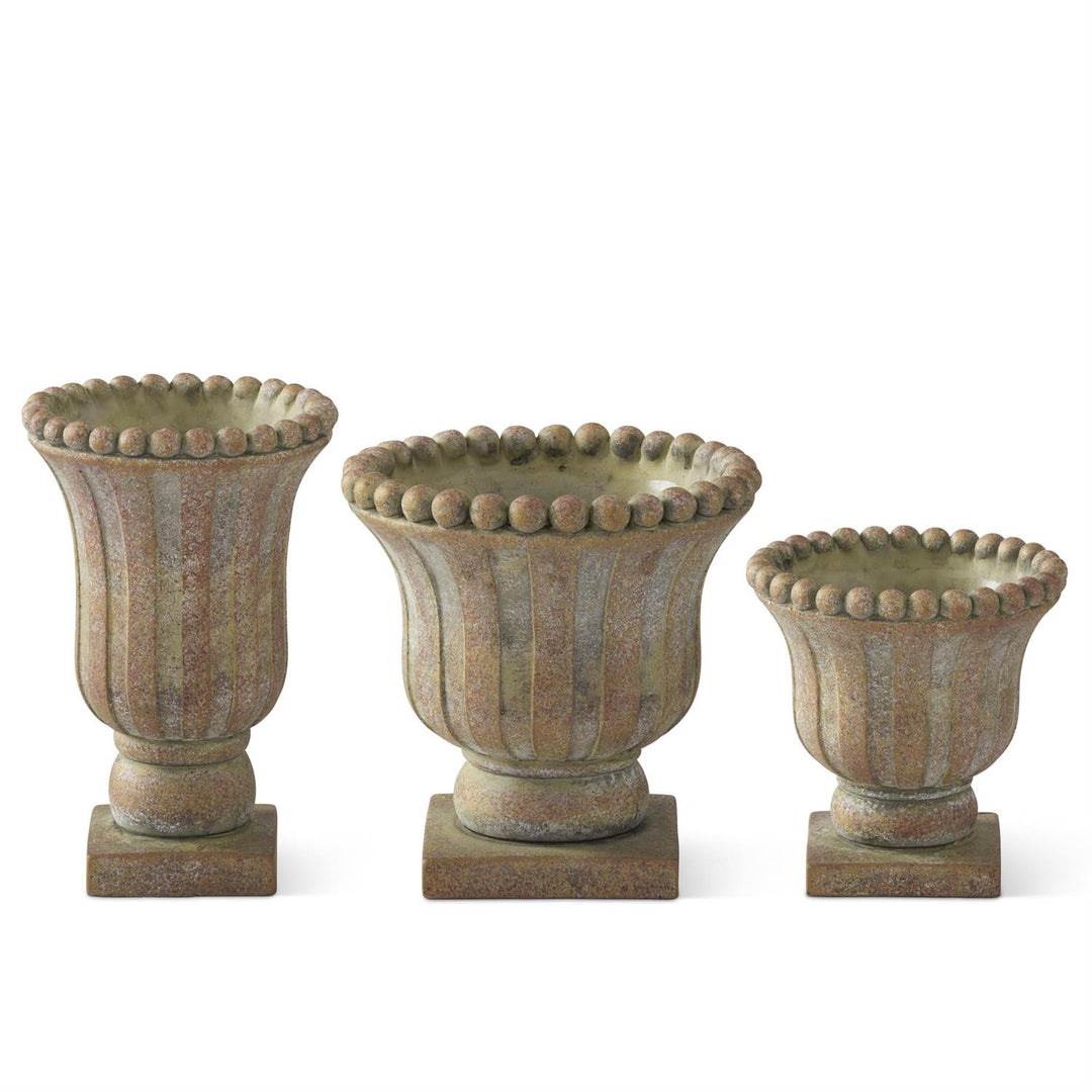 K & K Interiors Weathered Tan & Green Urn w/Square Base - 7"