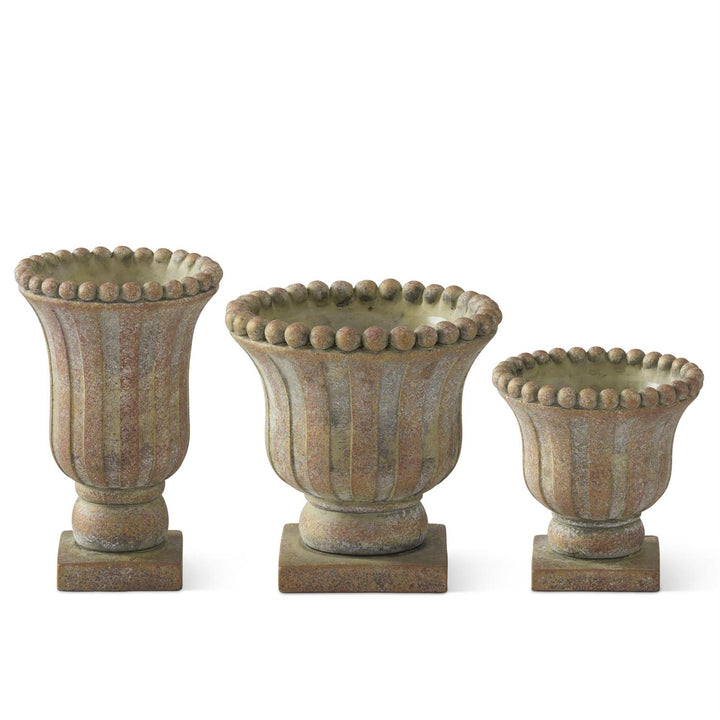 K & K Interiors Weathered Tan & Green Urn w/Square Base - 7"