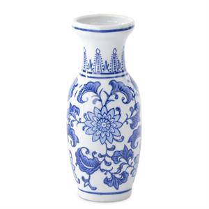 K & K Interiors Blue & White Ceramic Chinoiserie Bud Vase - 8"