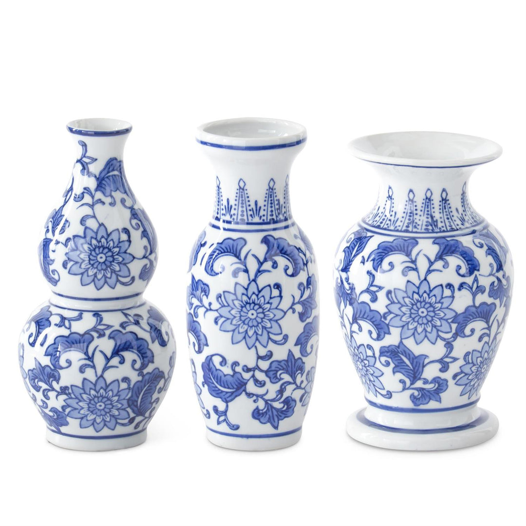 K & K Interiors Blue & White Ceramic Chinoiserie Bud Vase - 8"