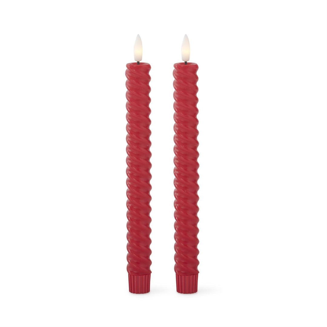 K & K Interiors Red Spiral LED Taper Candles - 9.75" (Set of 2)