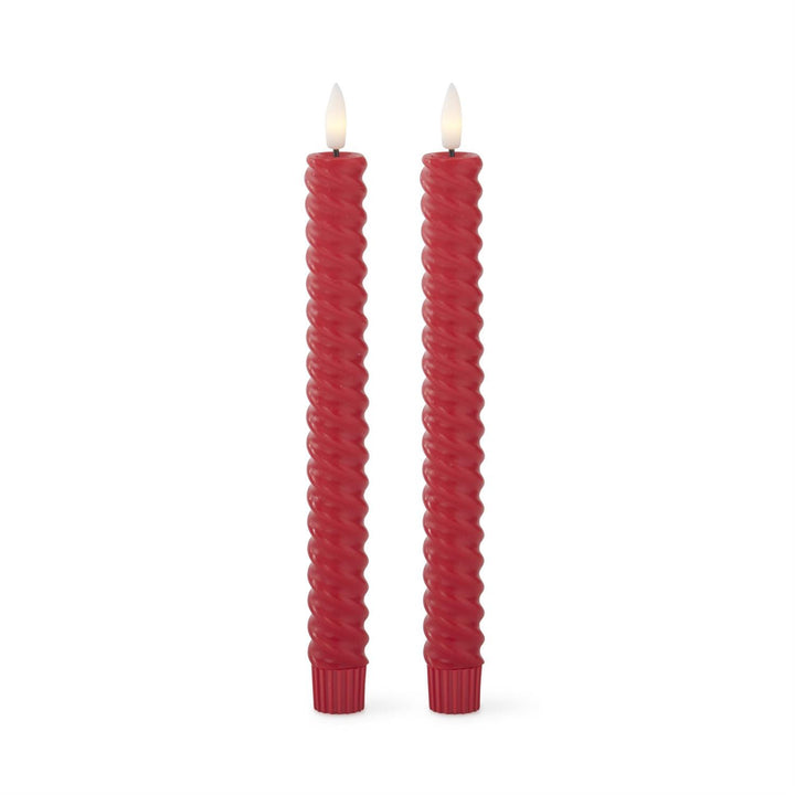 K & K Interiors Red Spiral LED Taper Candles - 9.75" (Set of 2)