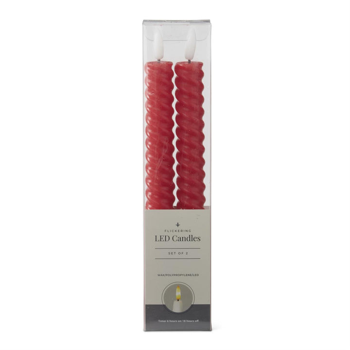 K & K Interiors Red Spiral LED Taper Candles - 9.75" (Set of 2)