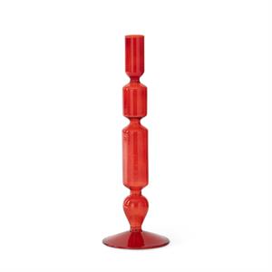 K & K Interiors Handcrafted Red Glass Modern Taper Candleholder - 10"