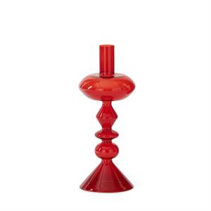 K & K Interiors Handcrafted Red Glass Modern Taper Candleholder - 9.25"
