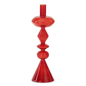 K & K Interiors Handcrafted Red Glass Modern Taper Candleholder - 12"