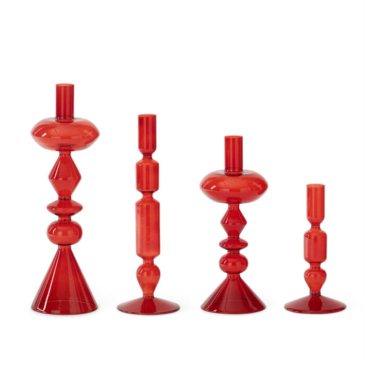 K & K Interiors Handcrafted Red Glass Modern Taper Candleholder - 6.5"