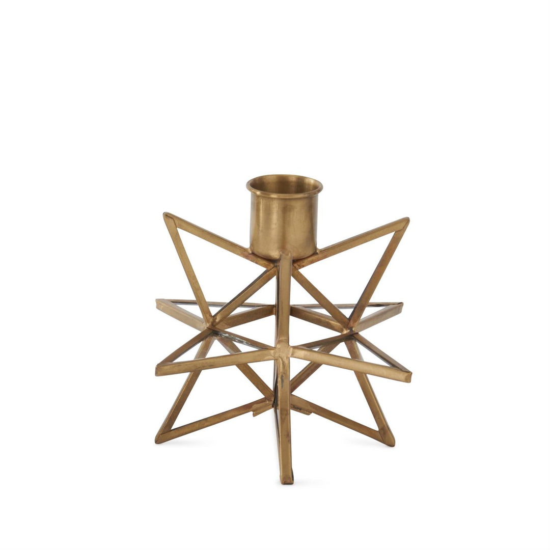 K & K Interiors 3-Dimensional Gold Metal & Glass Star Taper Candleholder - 4.75"