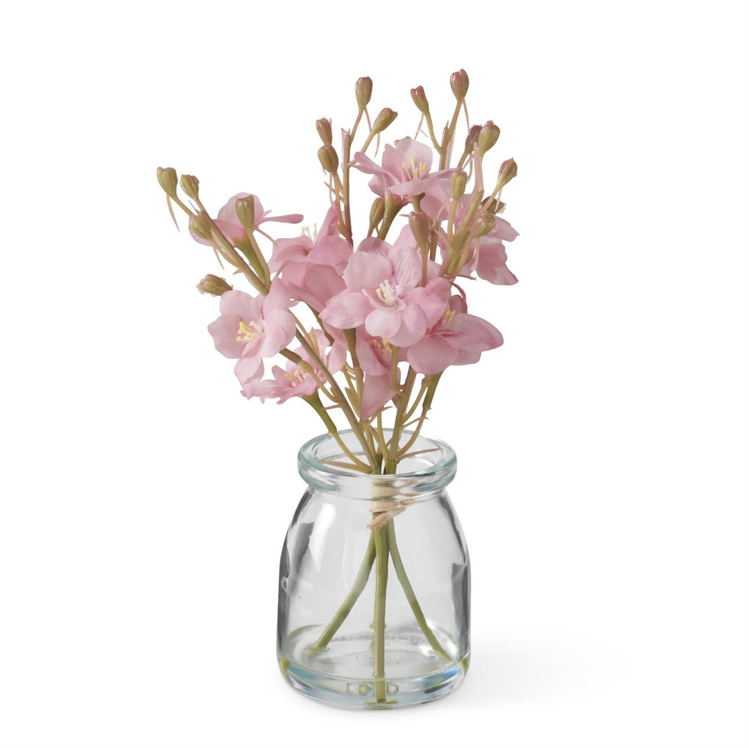 K & K Interiors Pink Delphinium Premade in Glass Vase w/Faux Water