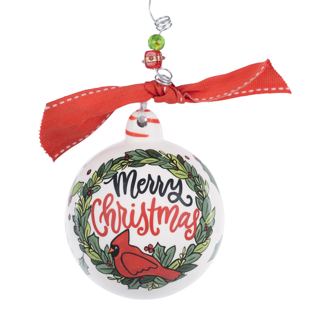 Glory Haus Merry Christmas Red Bird Wreath Ornament