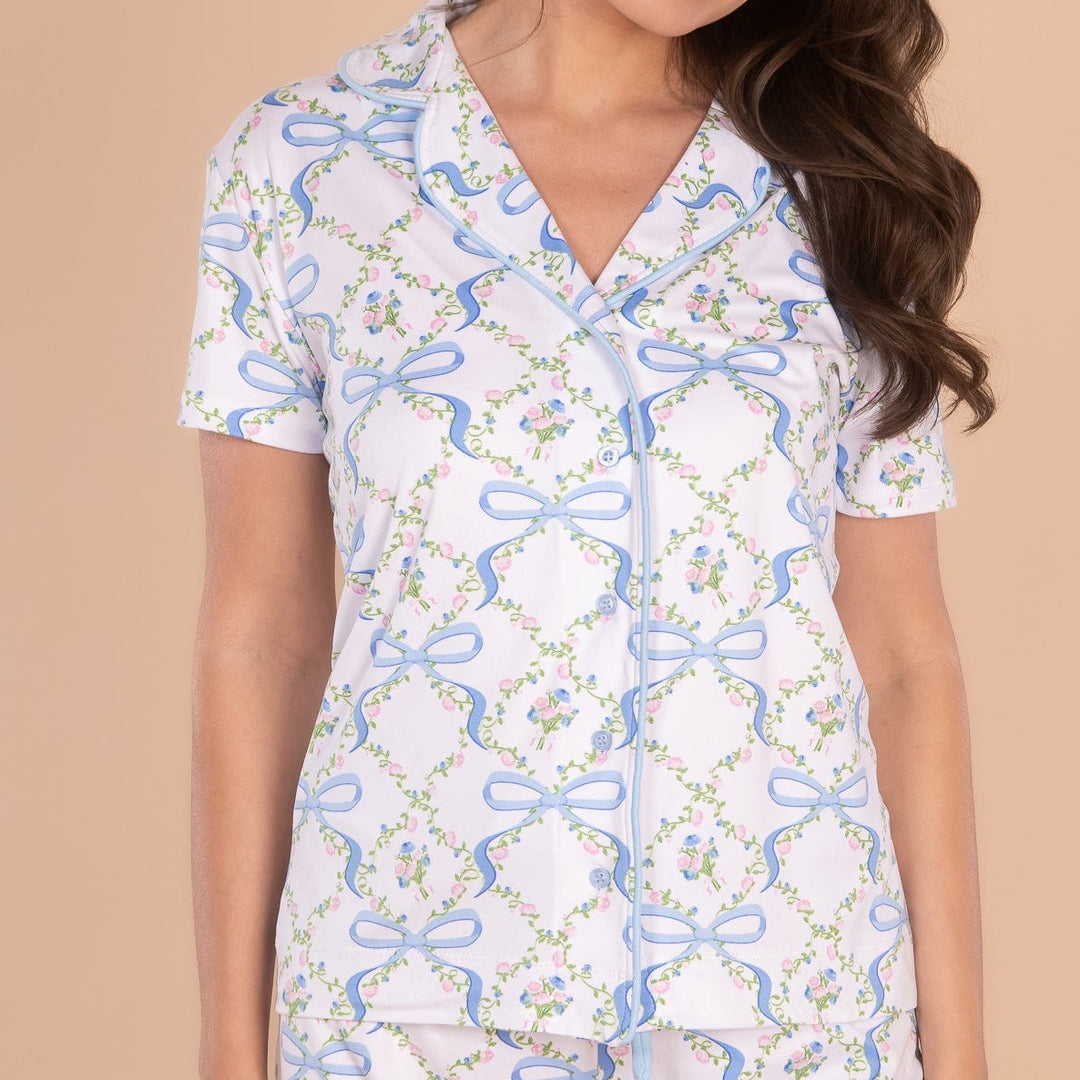 Amanda Blu Bows and Blossoms Notched Collar Top