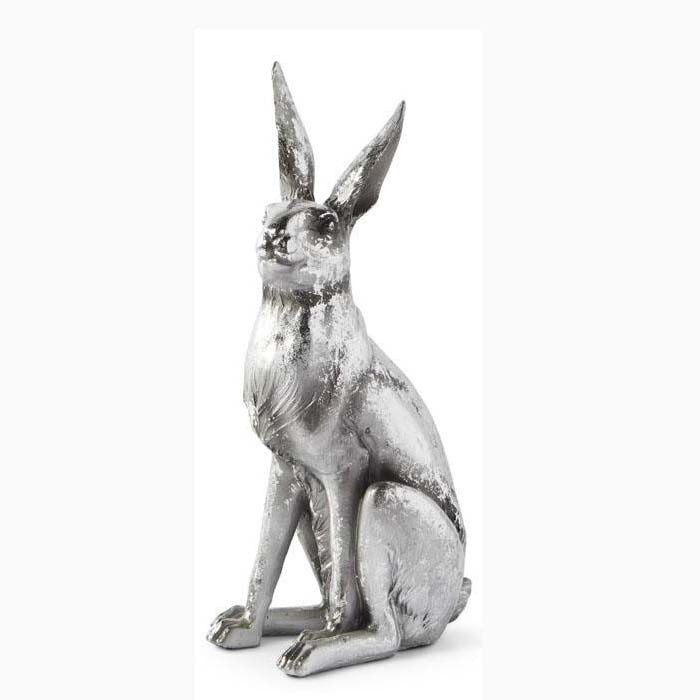 K & K Interiors Resin Rabbit w/Antiqued Silver Finish - 12.25"