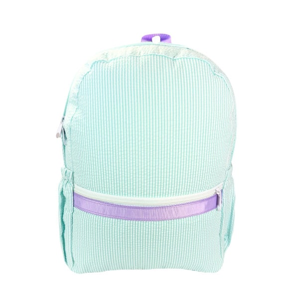 Mint Medium Backpack w/Pocket - Mermaid Seersucker