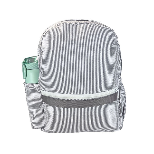 Mint Medium Backpack w/Pocket - Grey Seersucker