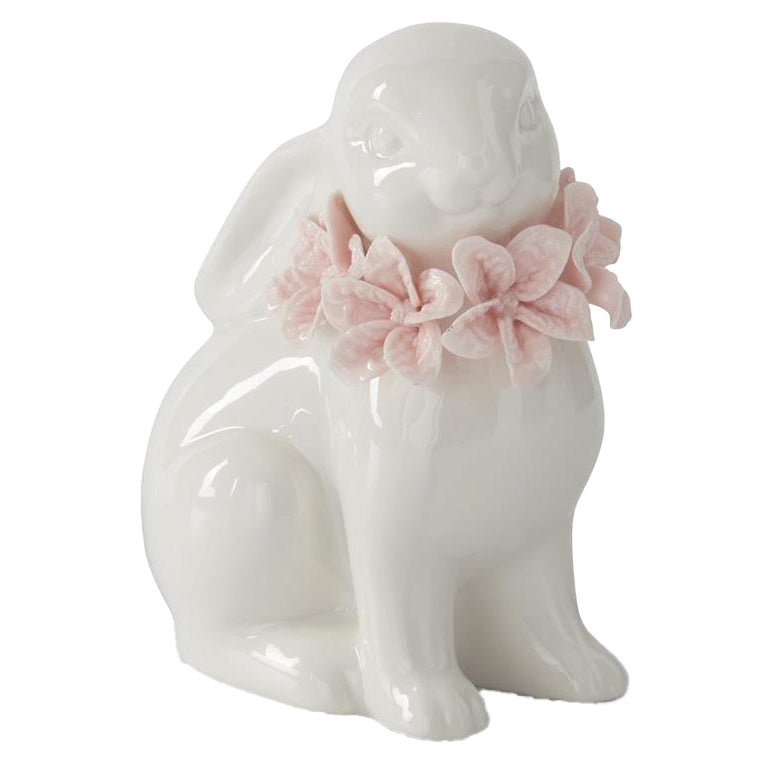 K & K Interiors White Ceramic Easter Bunnies w/Pink Flowers - 5" Style 1
