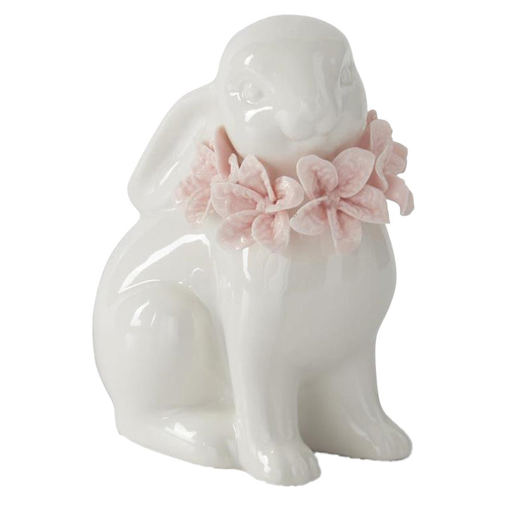 K & K Interiors White Ceramic Easter Bunnies w/Pink Flowers - 5" Style 1