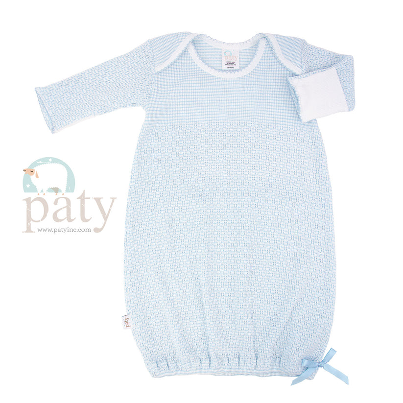 Paty Knit Overlap Shoulder Gown (Solid Color, No Bow) Blue w/ Blue Trim - Newborn