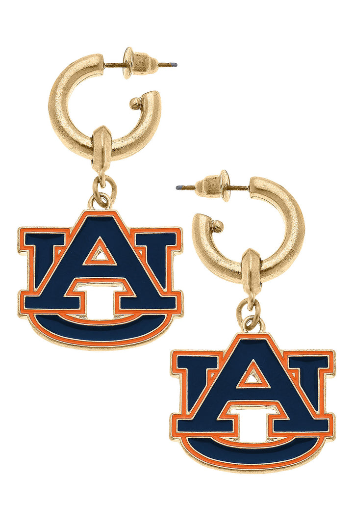 Canvas Enamel Drop Hoop Earrings - Auburn Tigers